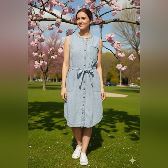 Sonoma Women's Sleeveless Denim Button Down Dress Size Large (EUC) - Picture 1 of 7